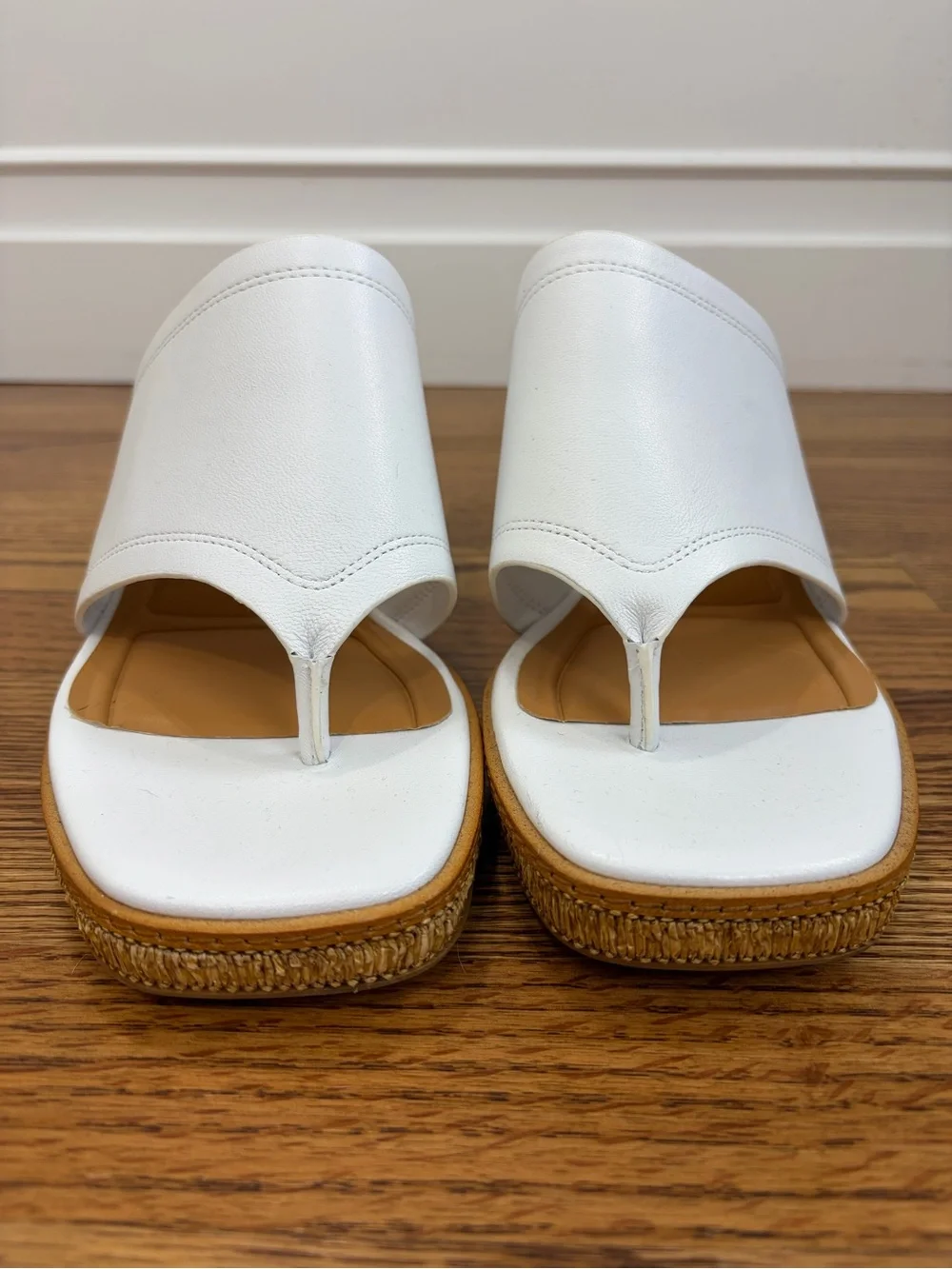 Franco Sarto Ferrara Espadrille Platform White Leather Thong Sandal (10)